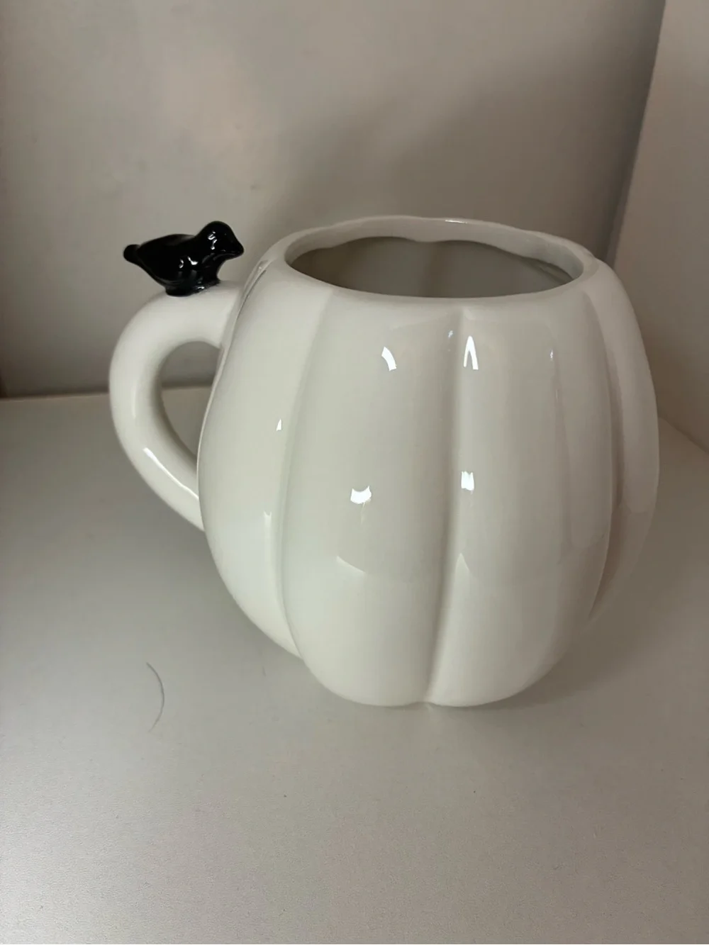 White & Black Halloween Crow Pumpkin Mug